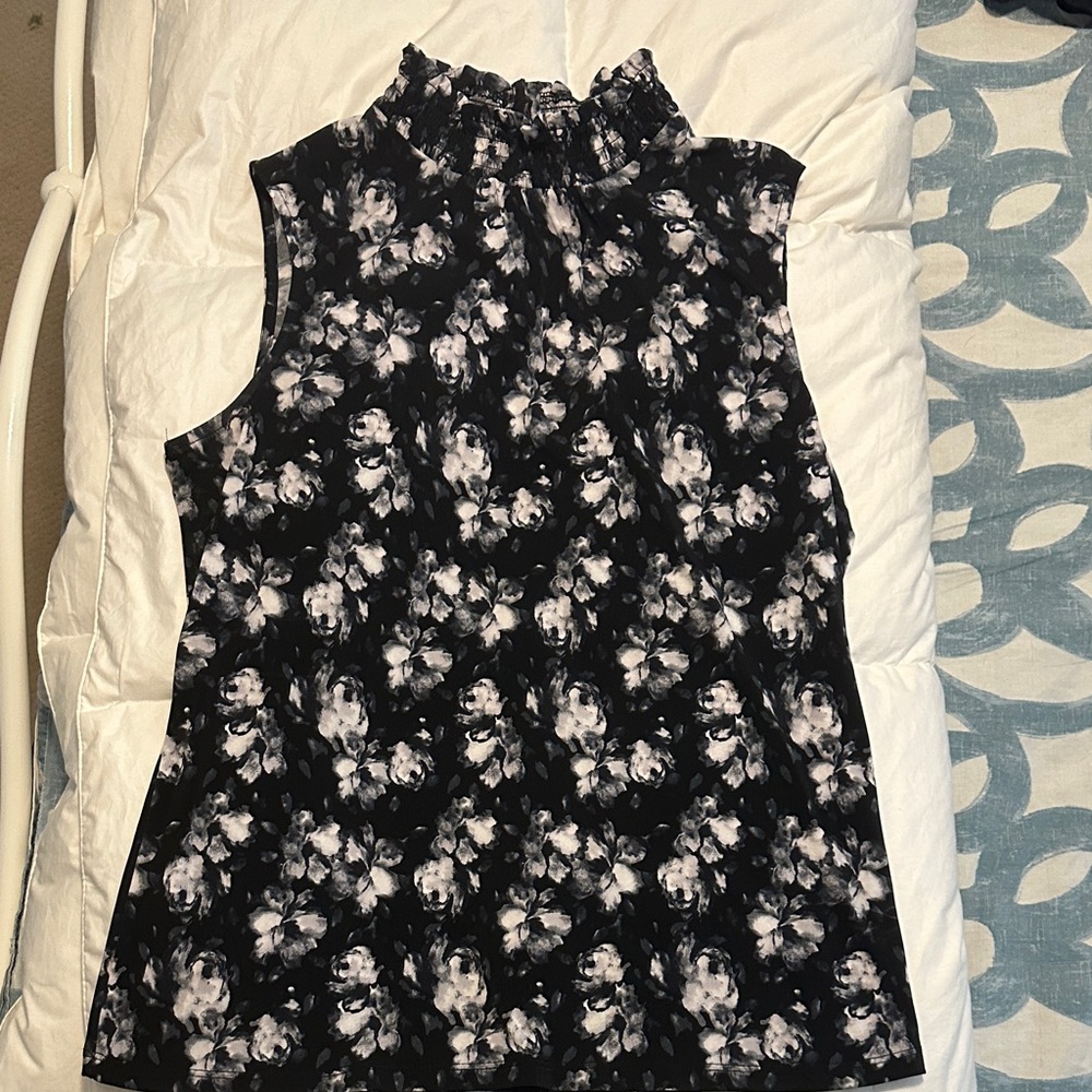 Anne Klein Black and White Floral Blouse